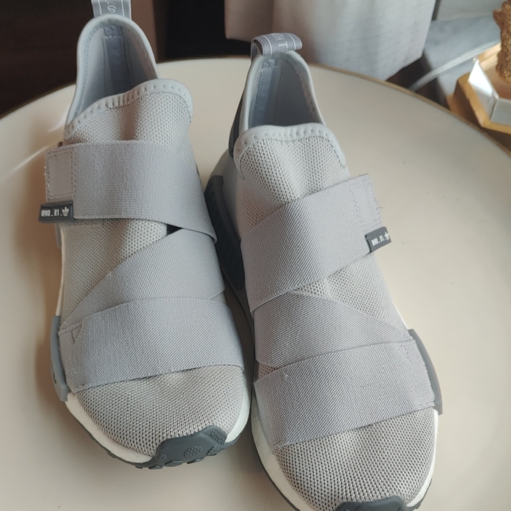 adidas Gray and White Slip-On Athletic Sneakers